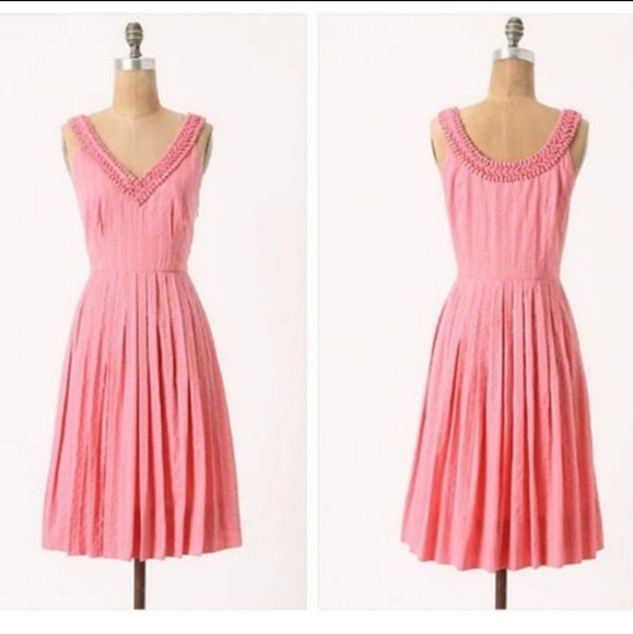 Moulinette Soeurs Dress - A-Line V-Neck dress pink with navy polka dots - Picture 1 of 4